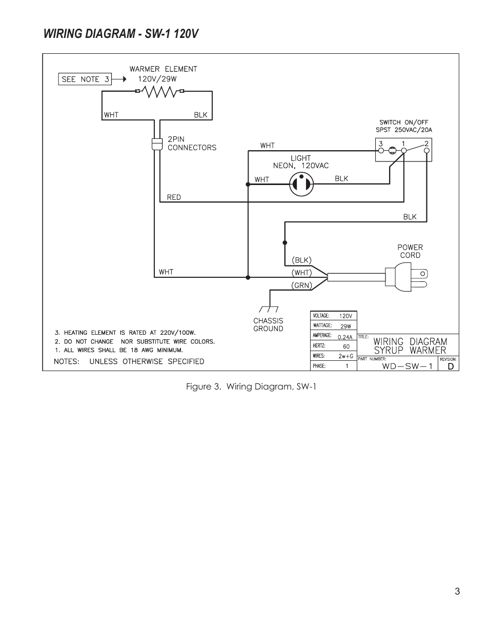 Wiring diagram - sw-1 120v | Wilbur Curtis SW-1 User Manual | Page 3 / 4