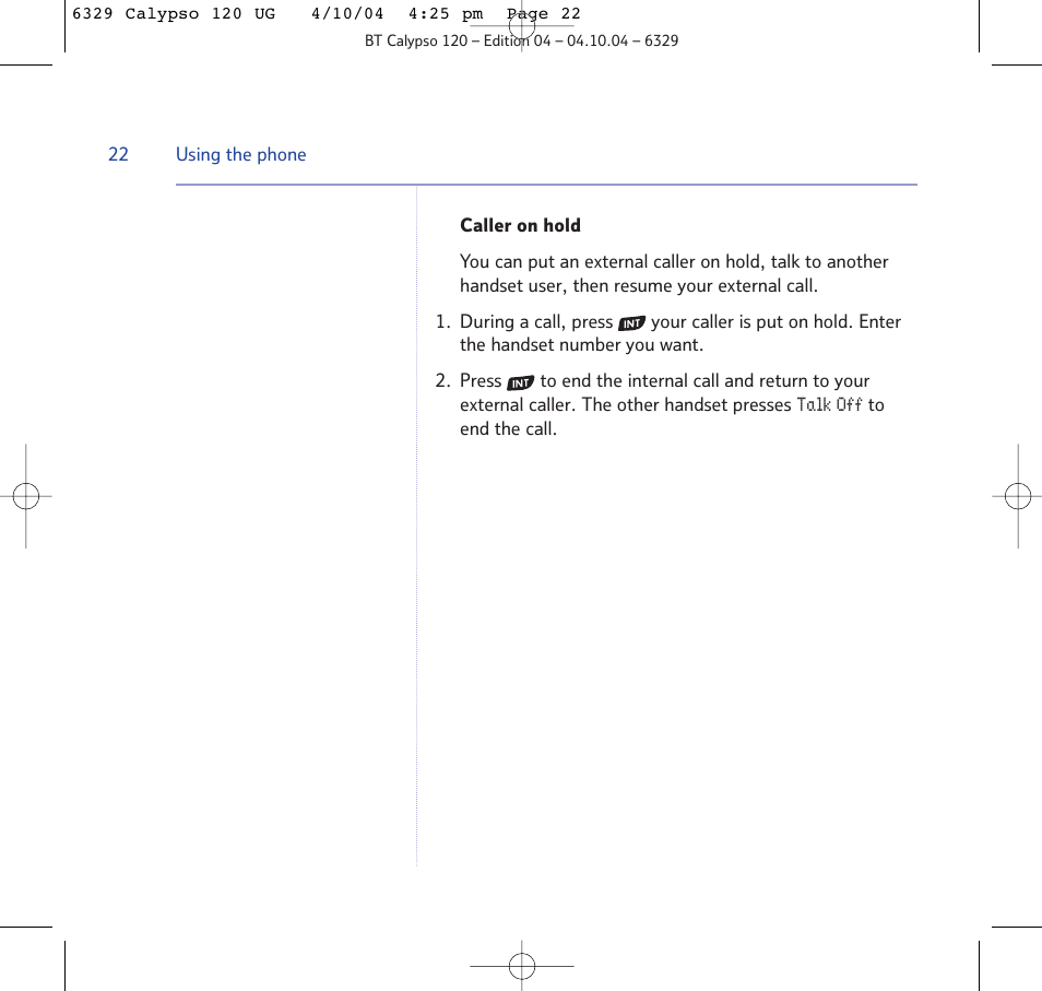 BT Calypso 120 User Manual | Page 22 / 69