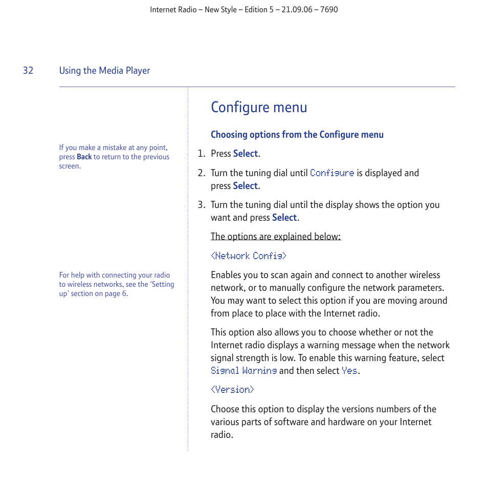 Configure menu | BT Internet Radio User Manual | Page 32 / 40