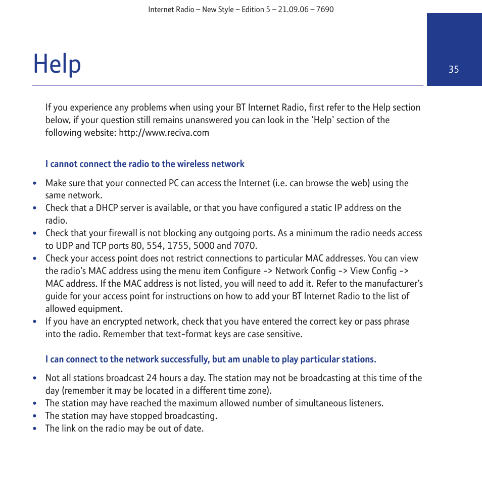 Help | BT Internet Radio User Manual | Page 35 / 40