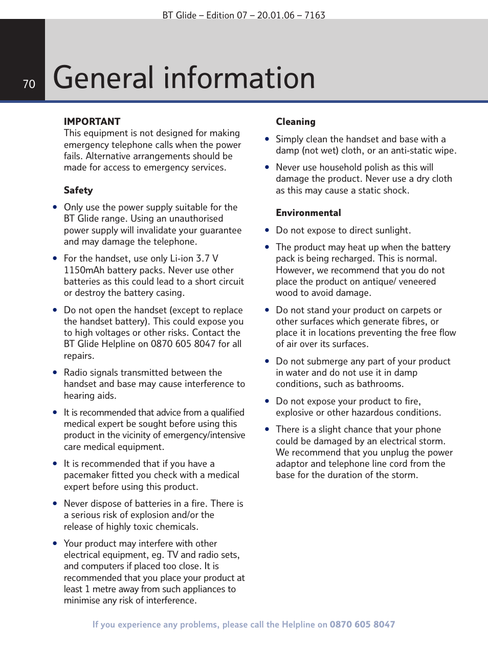 General information | BT Glide 7163 User Manual | Page 70 / 76