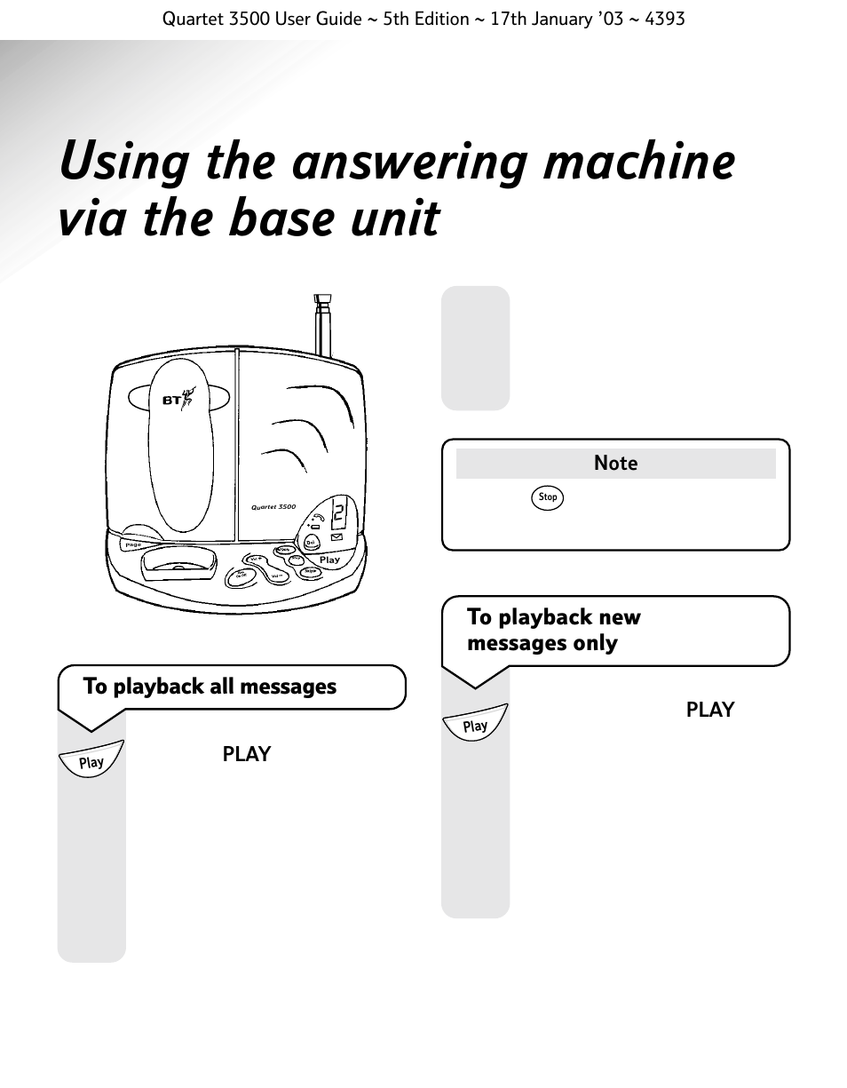 Using the answering machine via the base unit | BT 3500 User Manual | Page 48 / 72