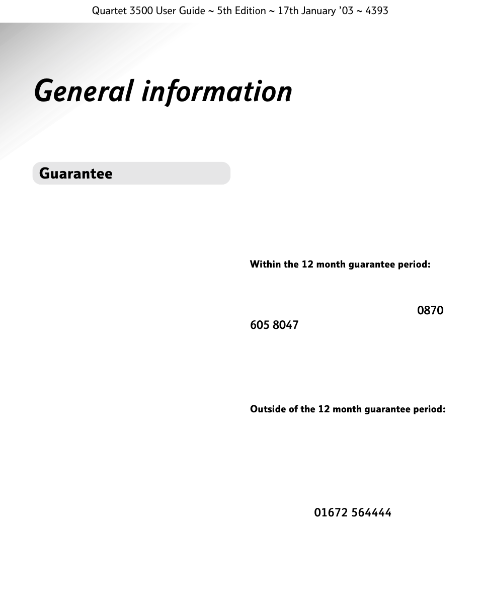 General information, Guarantee | BT 3500 User Manual | Page 62 / 72