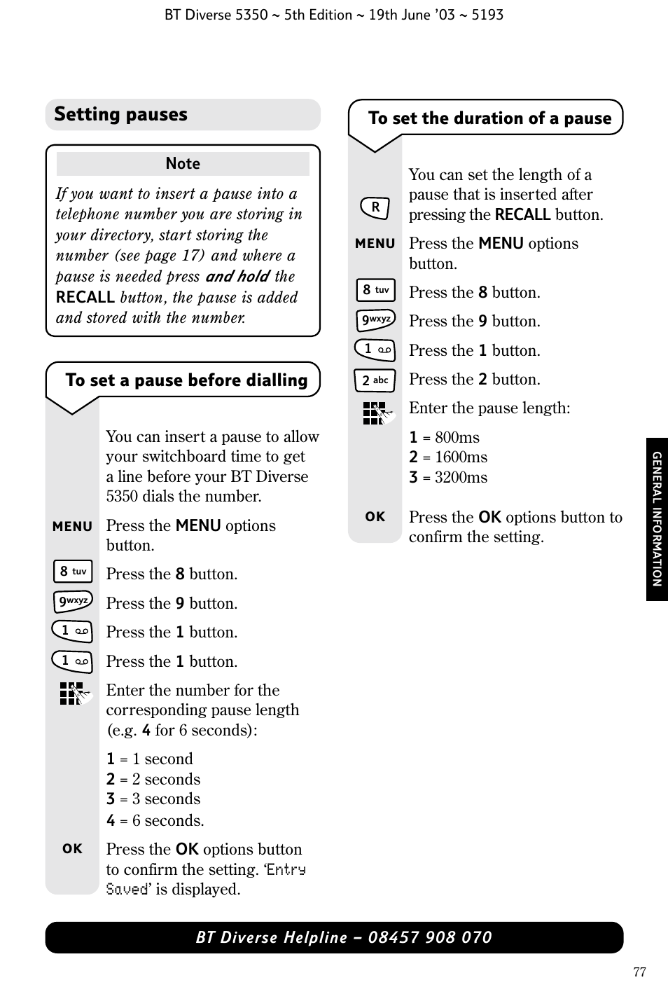 Setting pauses | BT 5350 User Manual | Page 79 / 83