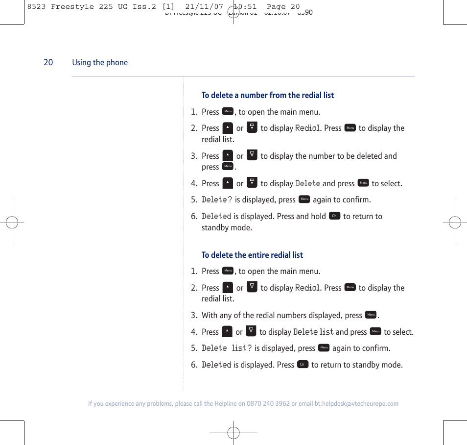 BT Freestyle 255 User Manual | Page 20 / 60