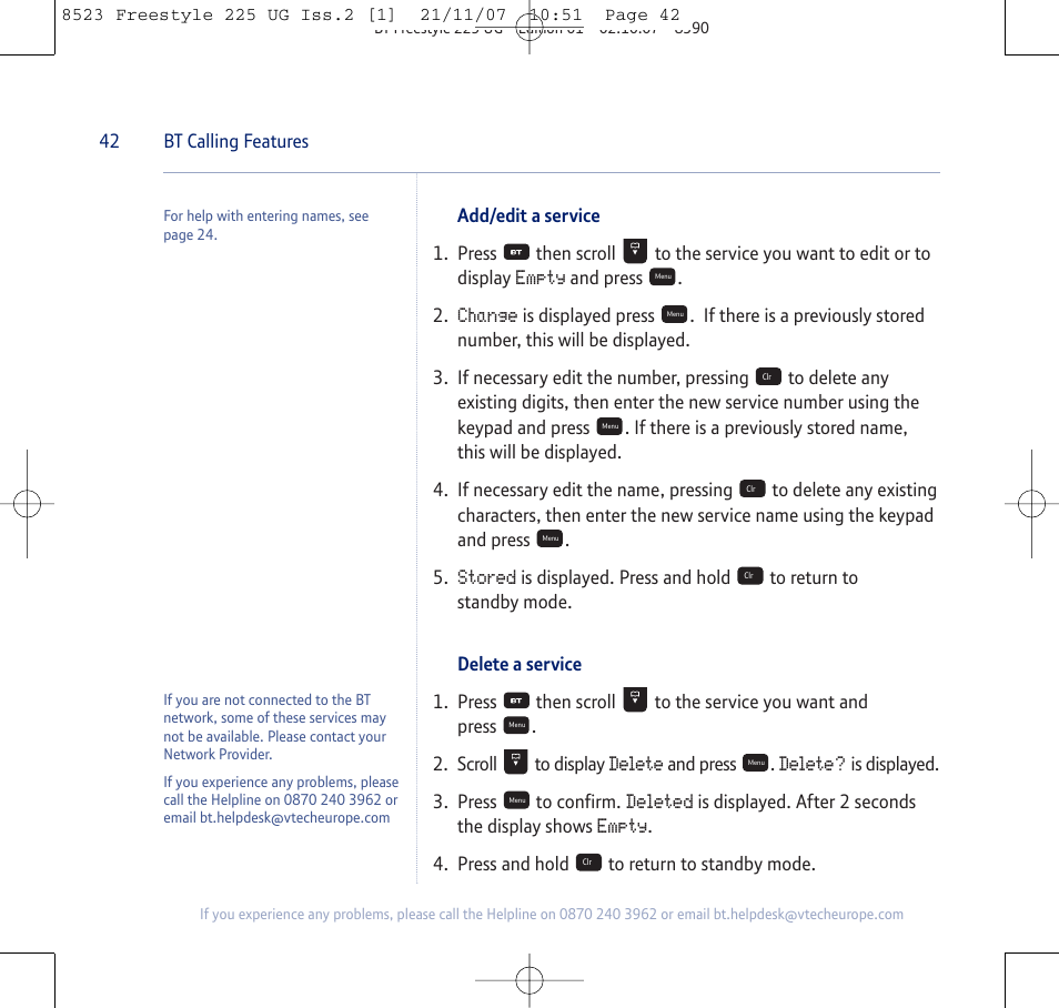 BT Freestyle 255 User Manual | Page 42 / 60