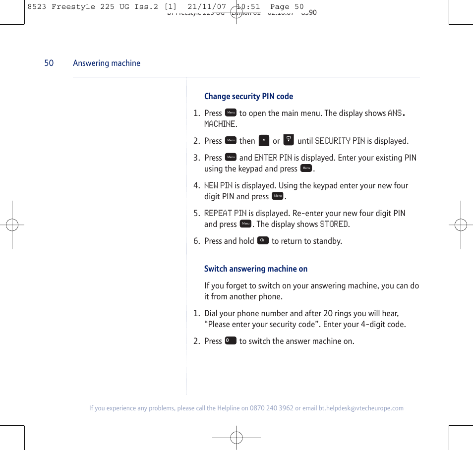 BT Freestyle 255 User Manual | Page 50 / 60