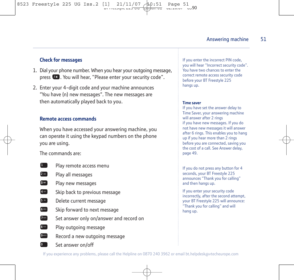 51 answering machine | BT Freestyle 255 User Manual | Page 51 / 60
