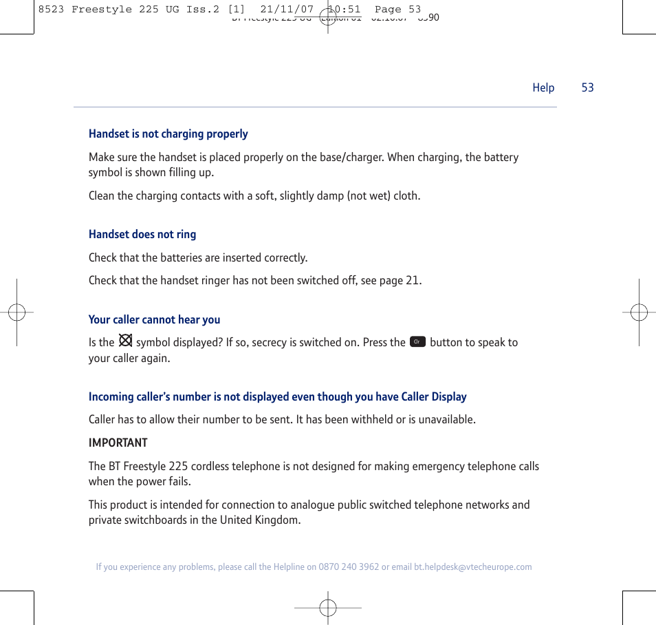 BT Freestyle 255 User Manual | Page 53 / 60