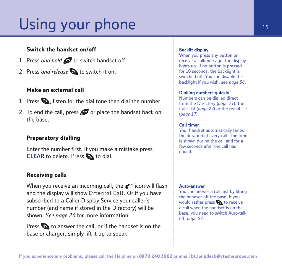 Using your phone | BT FREESTYLE 7150 User Manual | Page 15 / 80