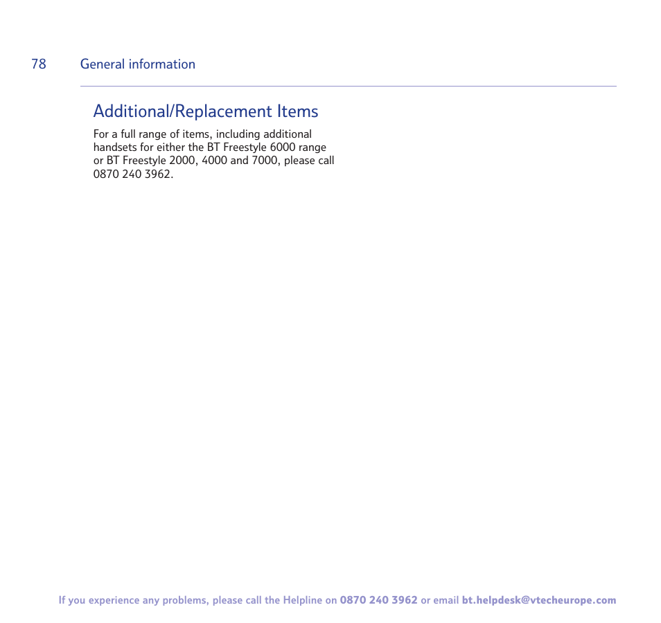 Additional/replacement items | BT FREESTYLE 7150 User Manual | Page 78 / 80