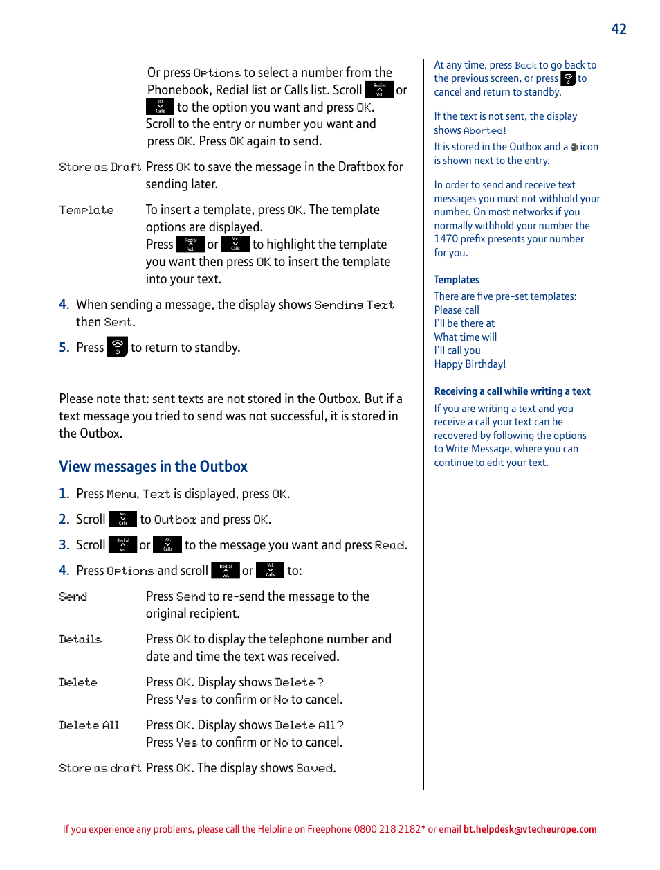 View messages in the outbox | BT INSPIRE 1500 User Manual | Page 42 / 60