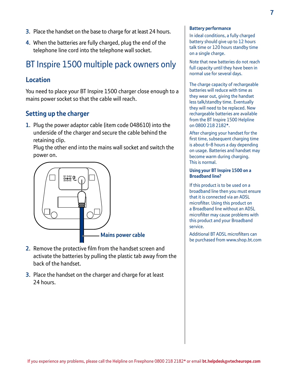 Bt inspire 1500 multiple pack owners only, Location, Setting up the charger | BT INSPIRE 1500 User Manual | Page 7 / 60