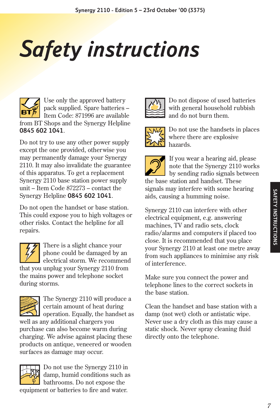 Safety instructions | BT Synergy 2110 User Manual | Page 9 / 33