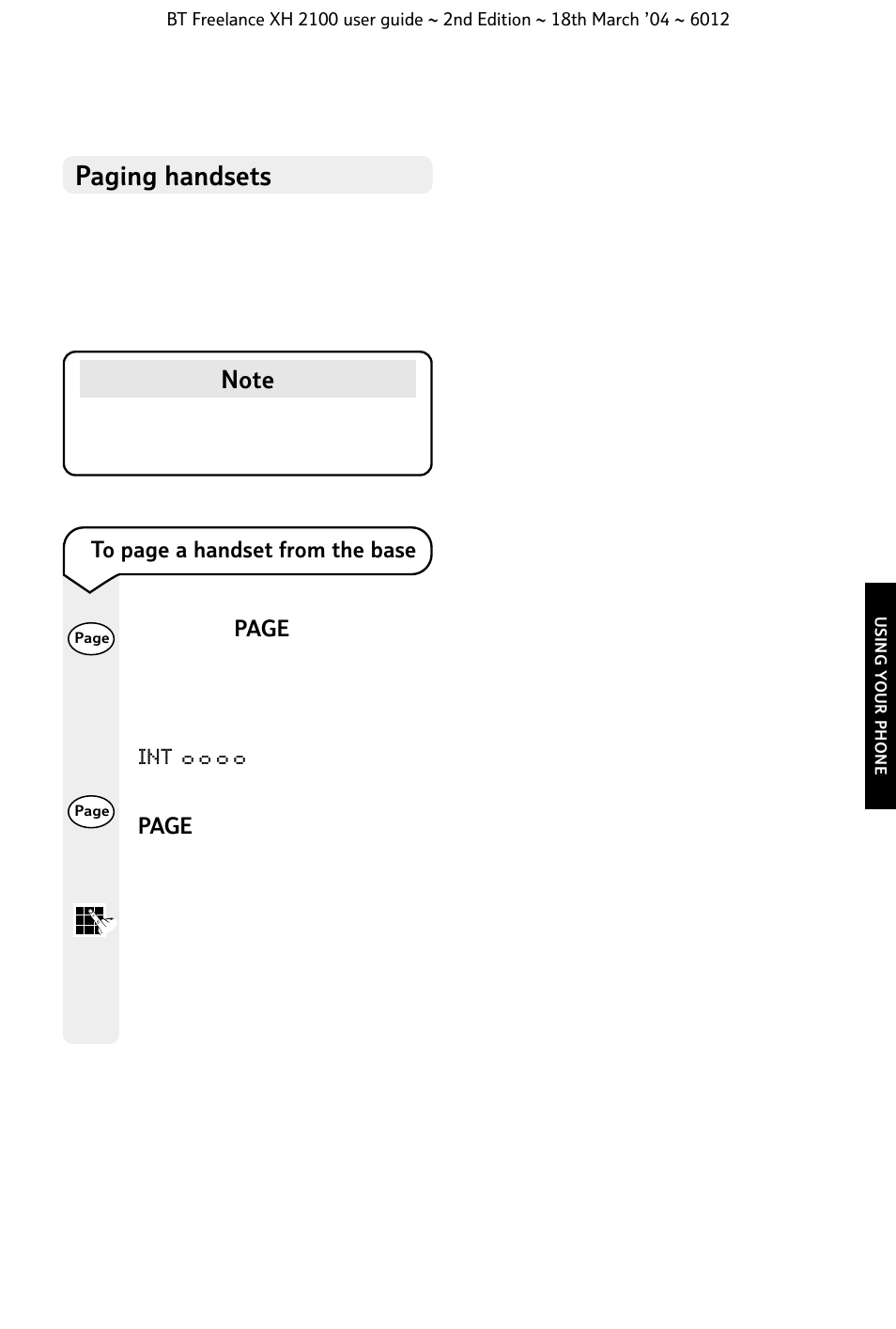 Paging handsets | BT FREELANCE XH 2100 User Manual | Page 21 / 42