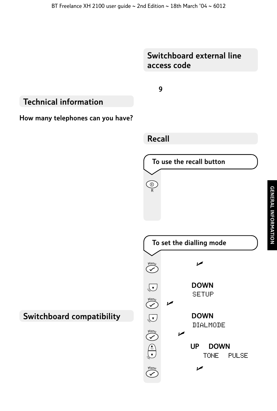 Switchboard compatibility recall | BT FREELANCE XH 2100 User Manual | Page 37 / 42
