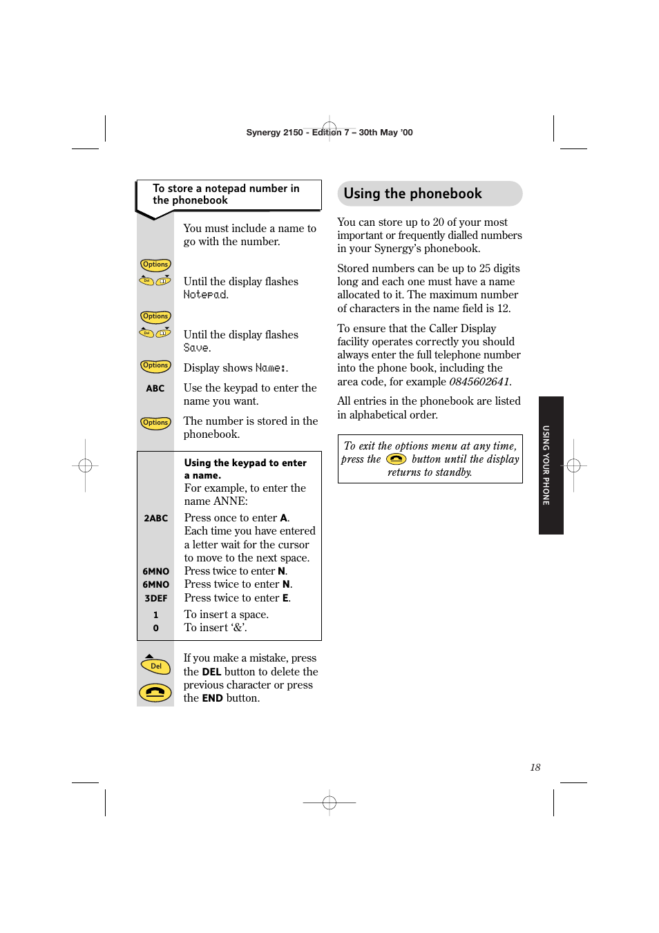 Using the phonebook | BT Synergy 2150 User Manual | Page 23 / 60