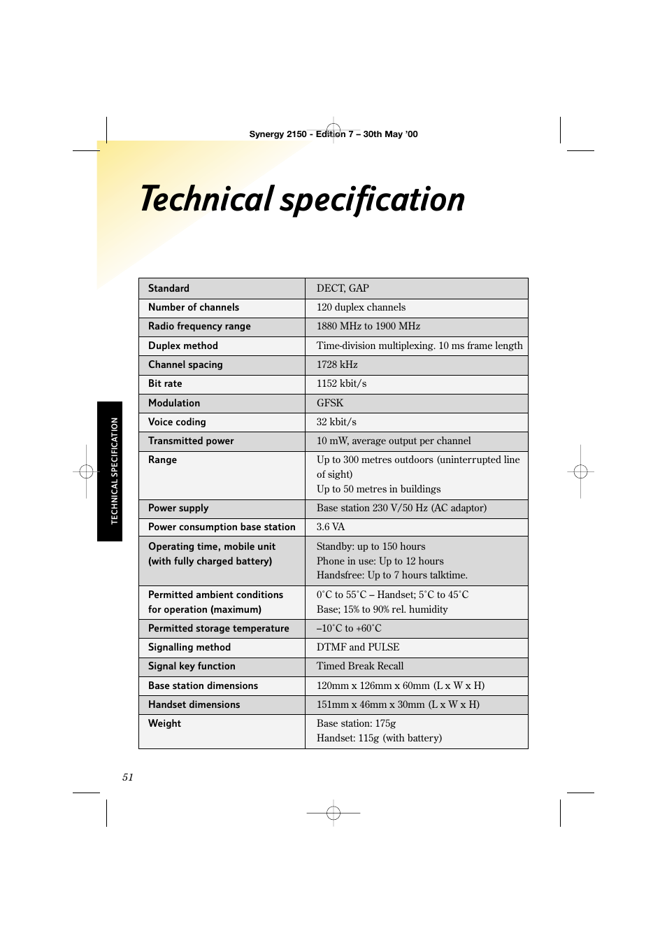 Technical specification | BT Synergy 2150 User Manual | Page 56 / 60