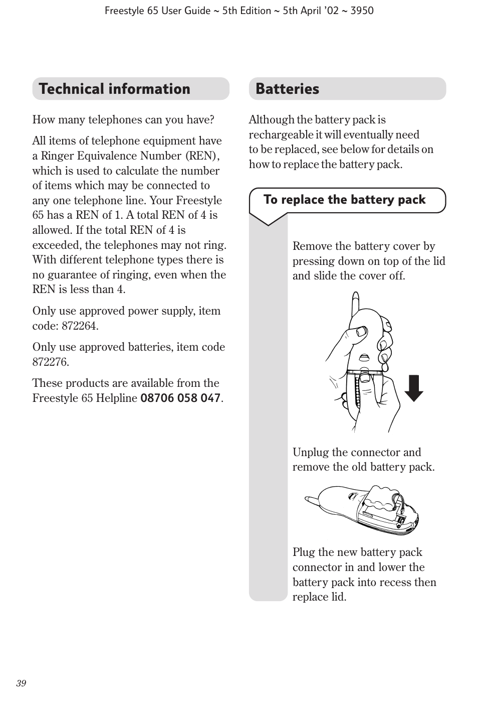 Technical information, Batteries | BT Freestyle 65 User Manual | Page 42 / 54