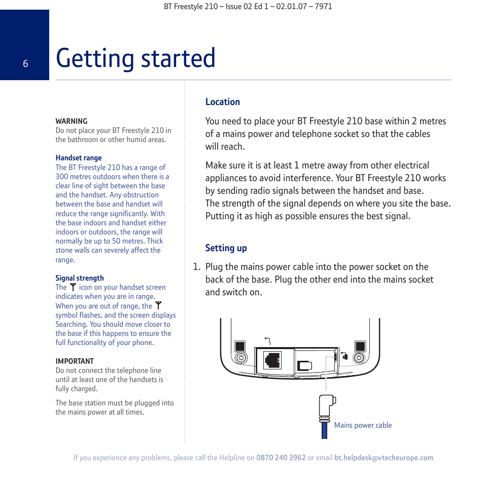 Getting started | BT 210 User Manual | Page 6 / 58