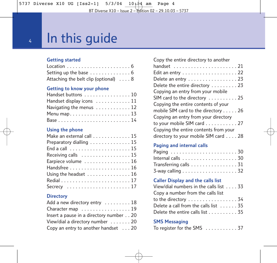 BT DIVERSE X10 User Manual | Page 4 / 88