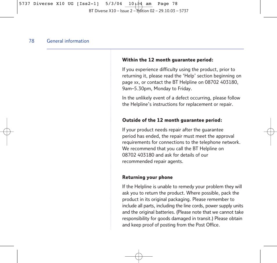 BT DIVERSE X10 User Manual | Page 78 / 88