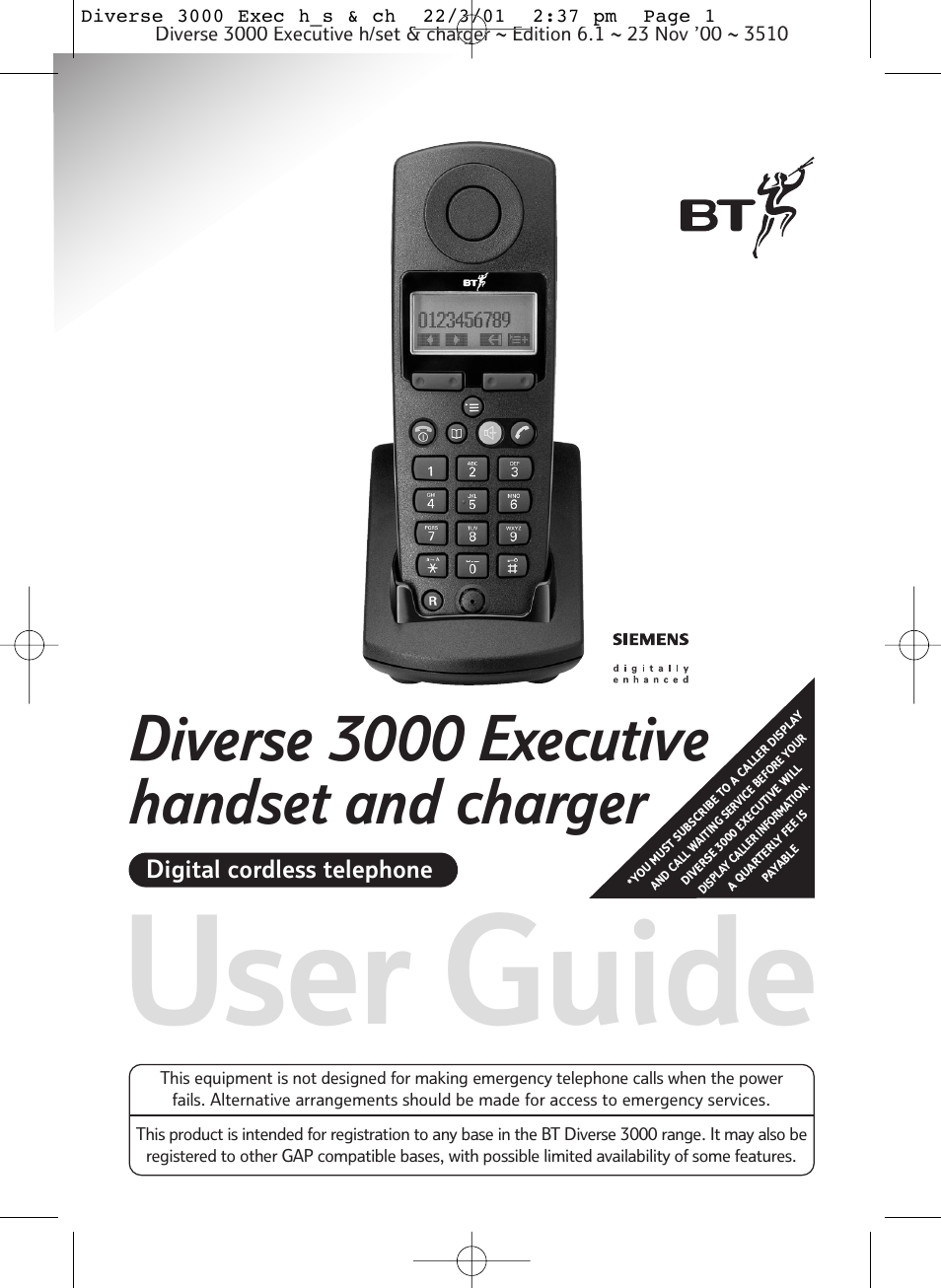 BT 3000 Executive User Manual | 60 pages