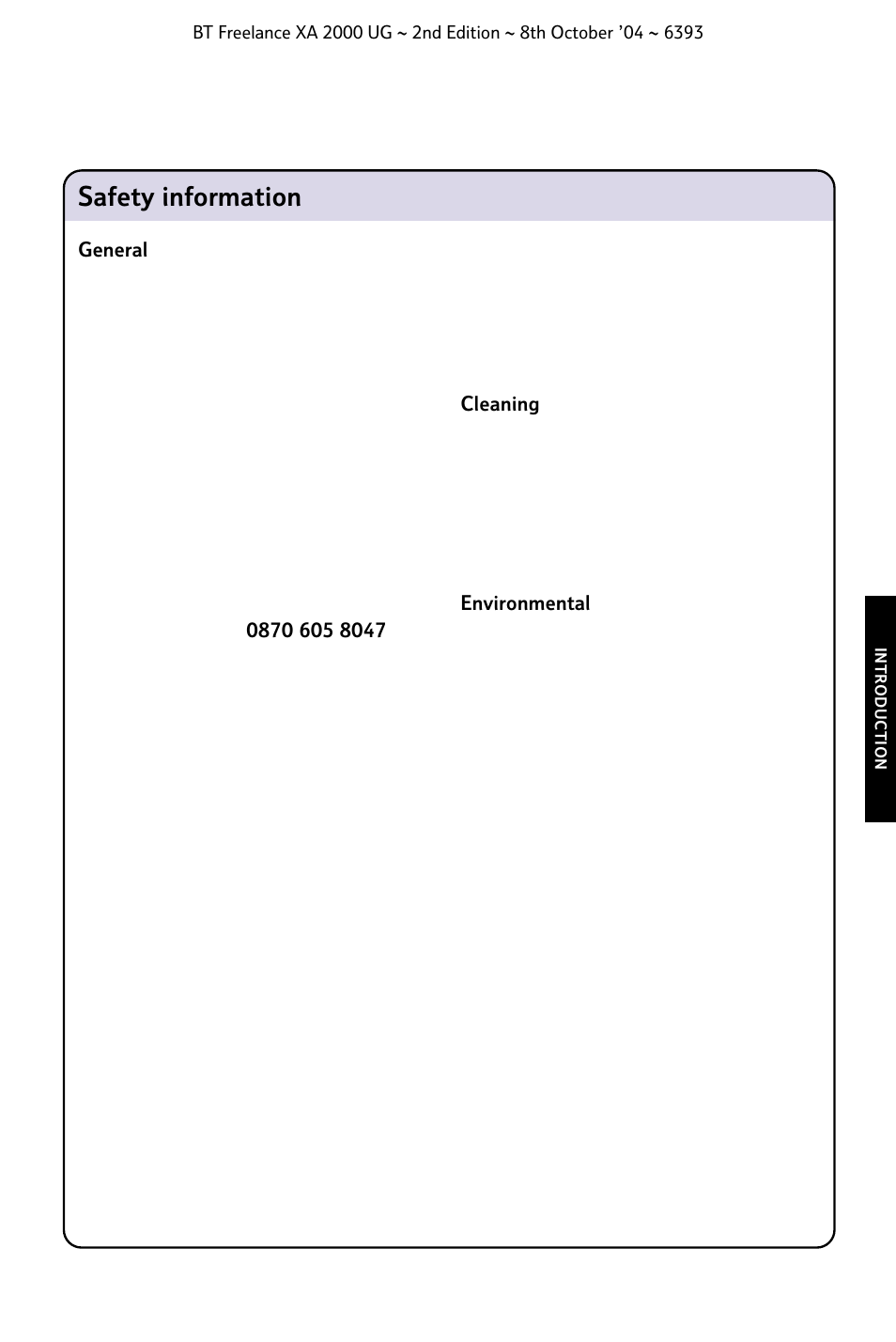 Safety information | BT FREELANCE XA 2000 User Manual | Page 11 / 45