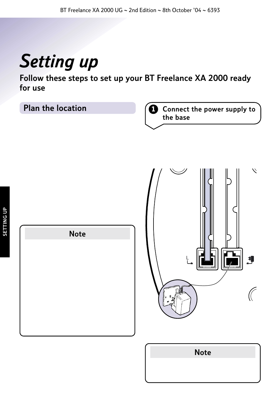 Setting up | BT FREELANCE XA 2000 User Manual | Page 12 / 45