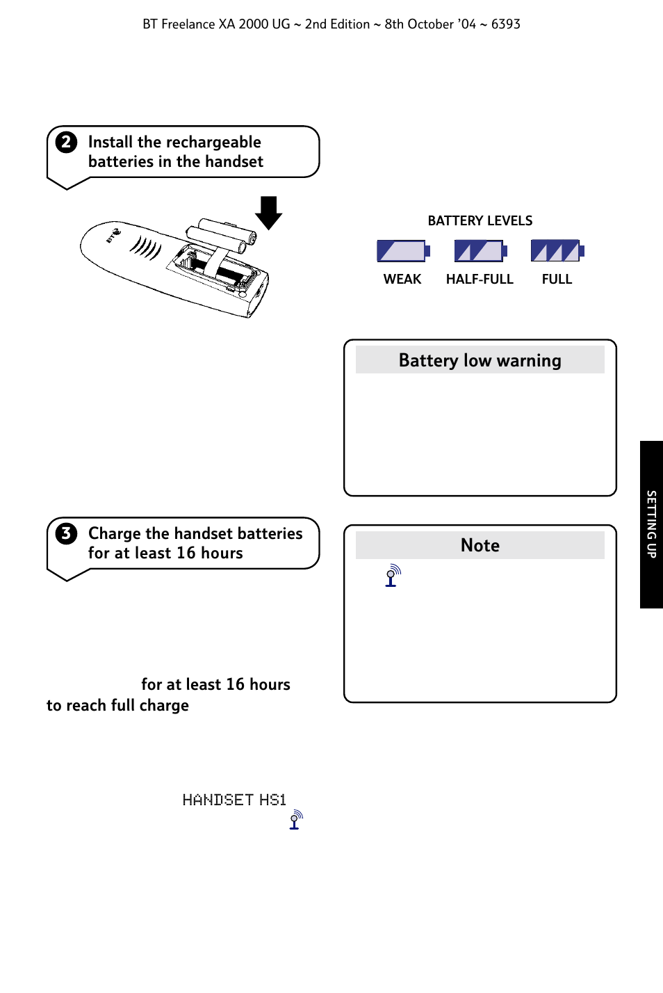 Battery low warning | BT FREELANCE XA 2000 User Manual | Page 13 / 45