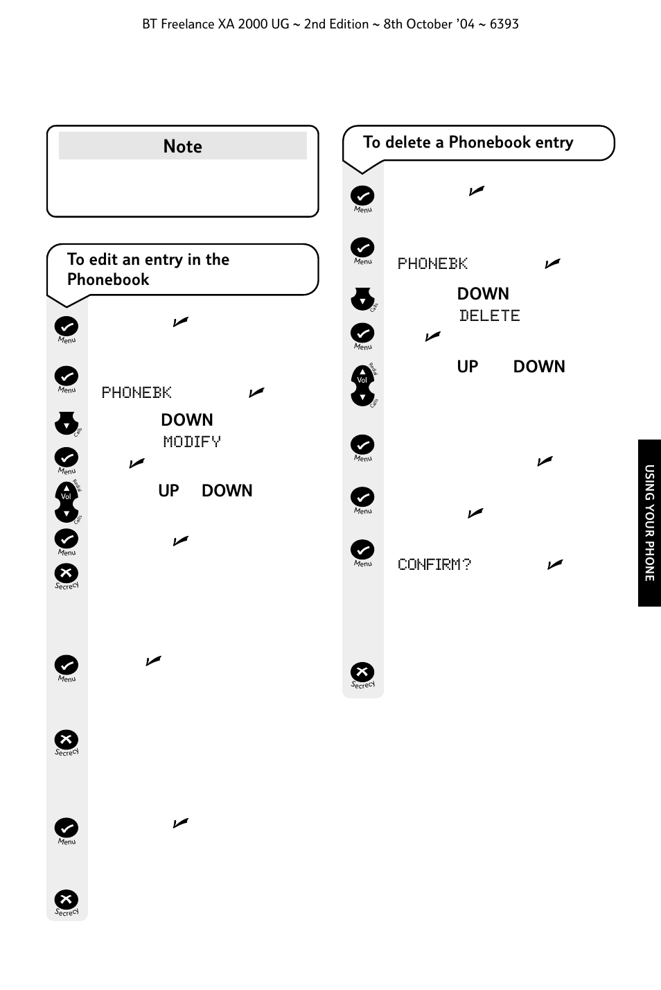 Button to return to the standby screen | BT FREELANCE XA 2000 User Manual | Page 21 / 45