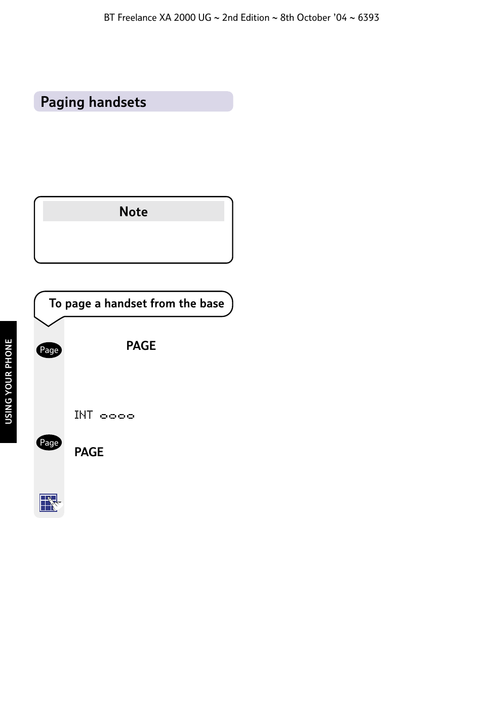 Paging handsets | BT FREELANCE XA 2000 User Manual | Page 22 / 45