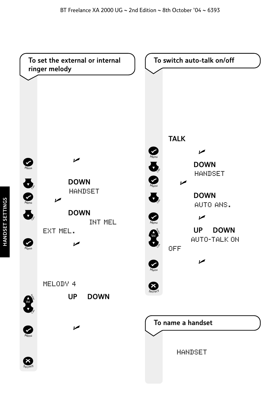 Button to return to the standby screen | BT FREELANCE XA 2000 User Manual | Page 24 / 45