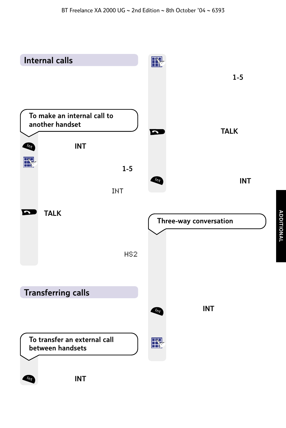 Internal calls, Transferring calls | BT FREELANCE XA 2000 User Manual | Page 35 / 45