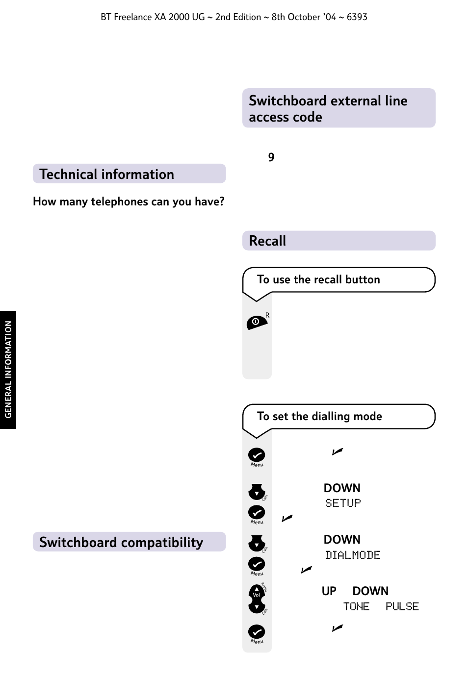 Switchboard compatibility recall | BT FREELANCE XA 2000 User Manual | Page 40 / 45