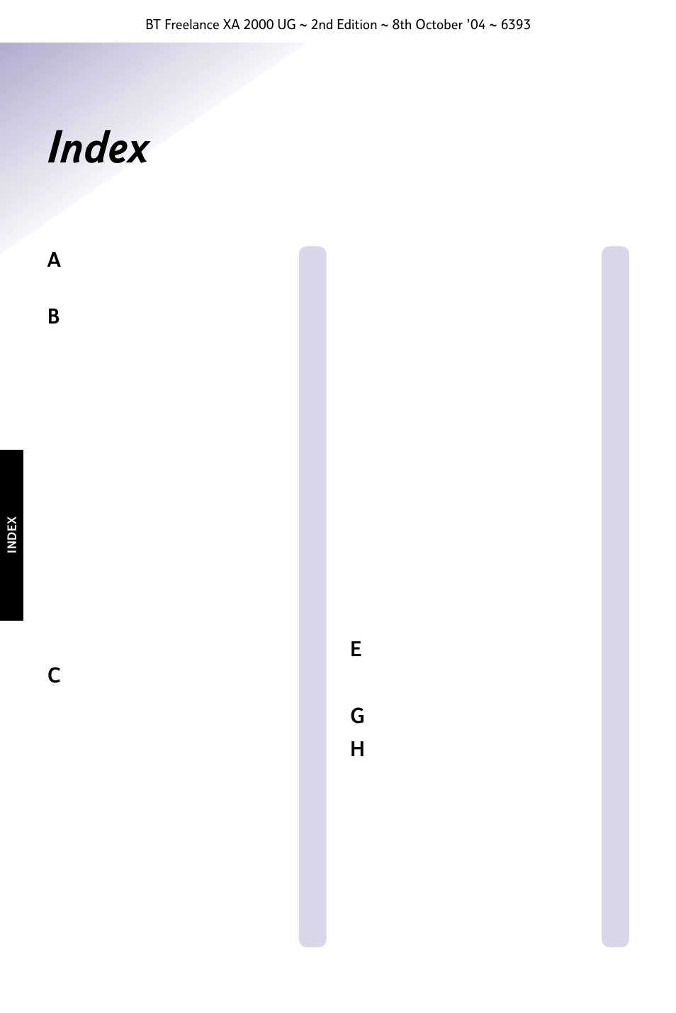 Index | BT FREELANCE XA 2000 User Manual | Page 42 / 45