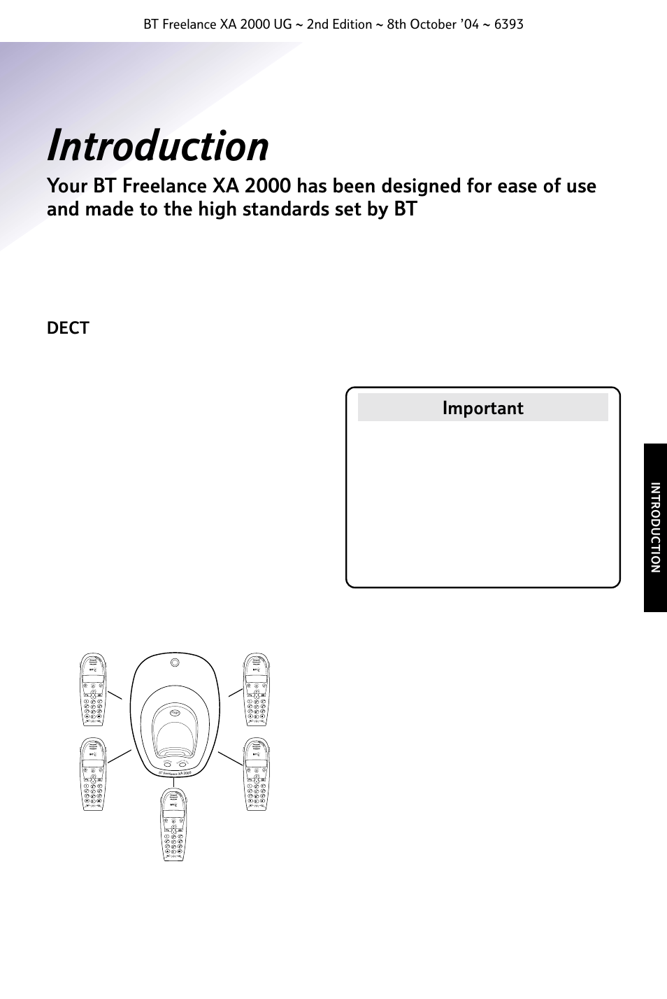 Introduction, Important | BT FREELANCE XA 2000 User Manual | Page 9 / 45