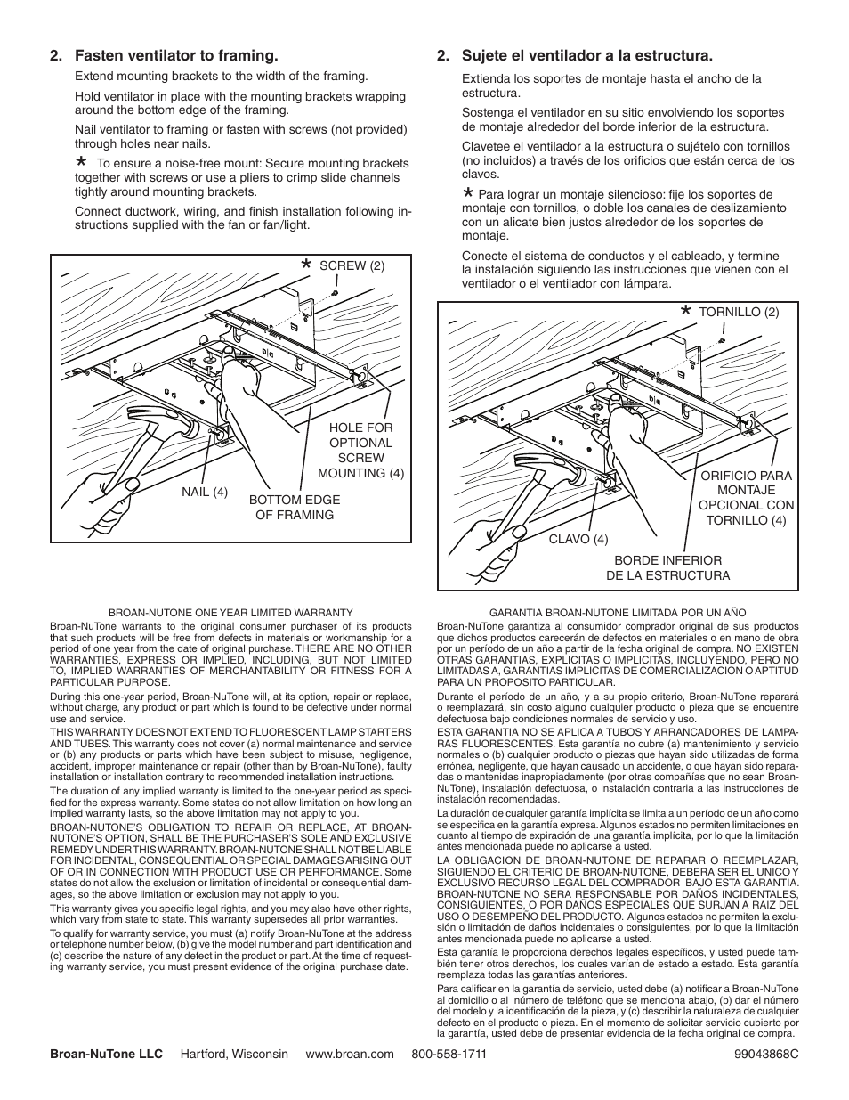 Broan ULTRA SILENT QTHB1 User Manual | Page 2 / 2