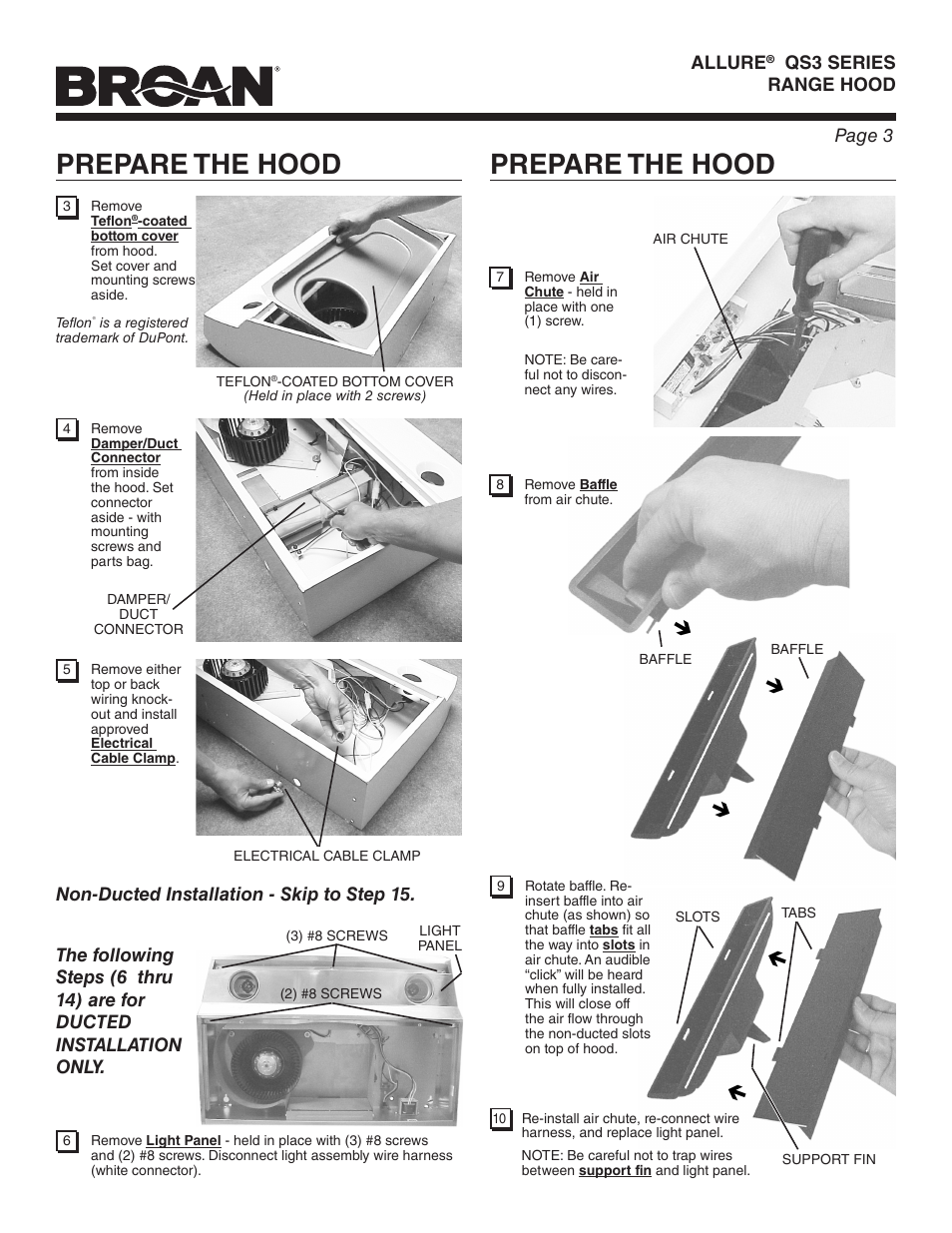 Prepare the hood | Broan ALLURE QS3 User Manual | Page 3 / 16