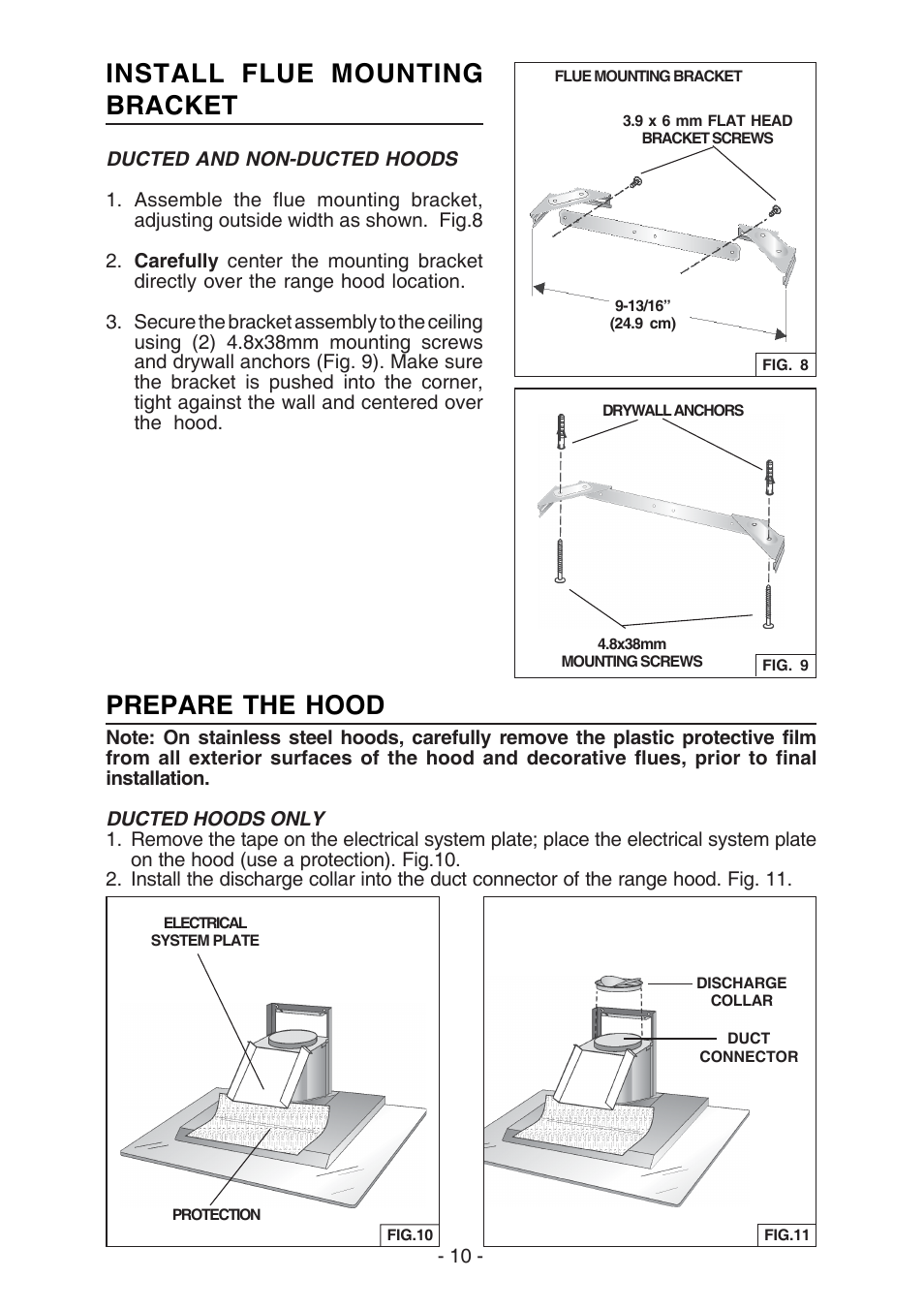 Prepare the hood, Install flue mounting bracket | Broan WC26I User Manual | Page 10 / 44