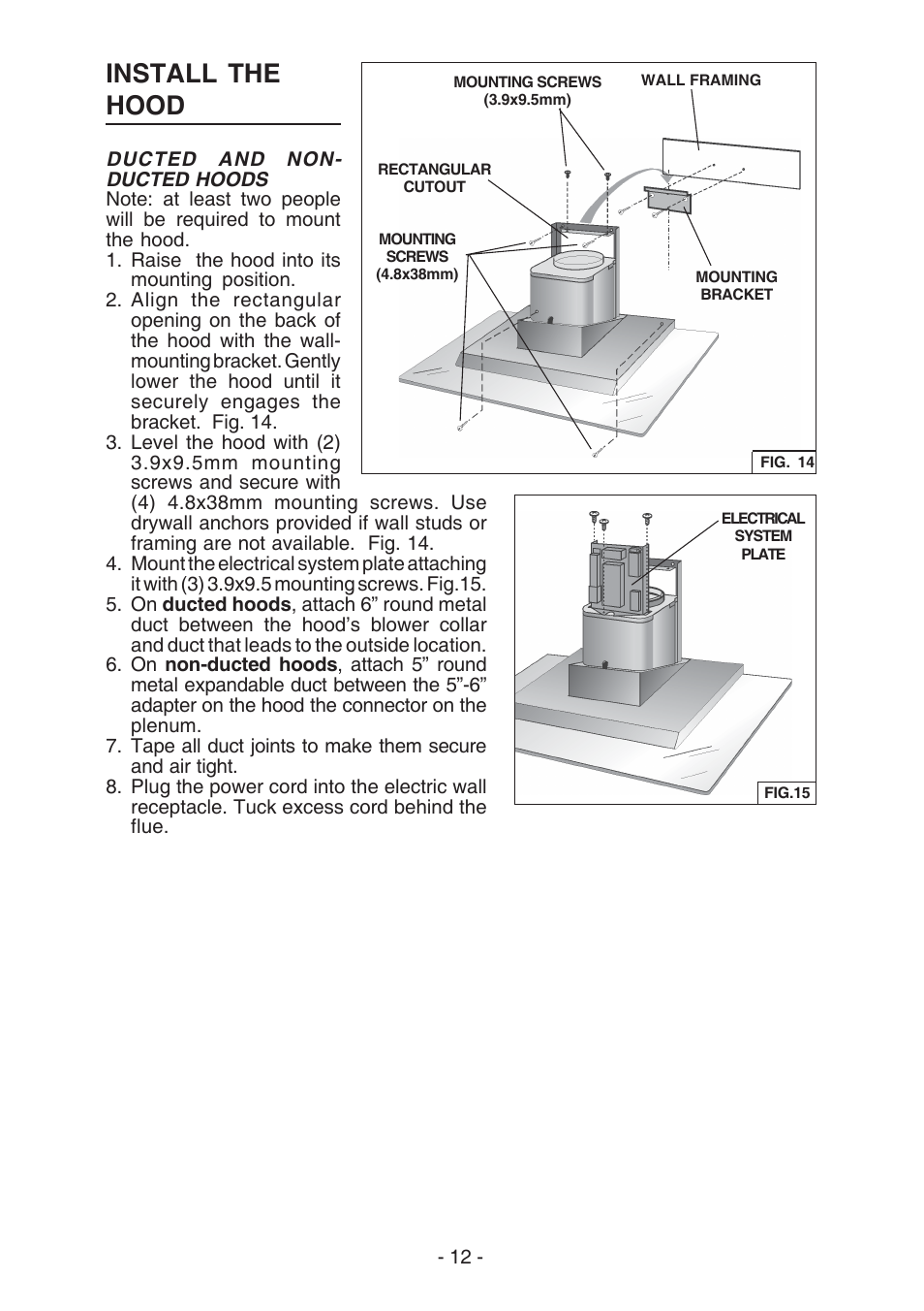 Install the hood | Broan WC26I User Manual | Page 12 / 44