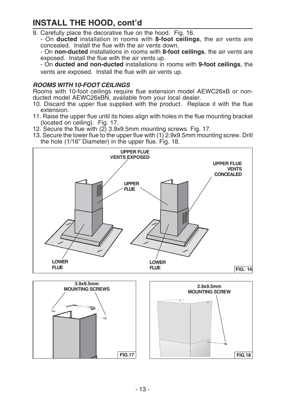 Install the hood, cont’d | Broan WC26I User Manual | Page 13 / 44