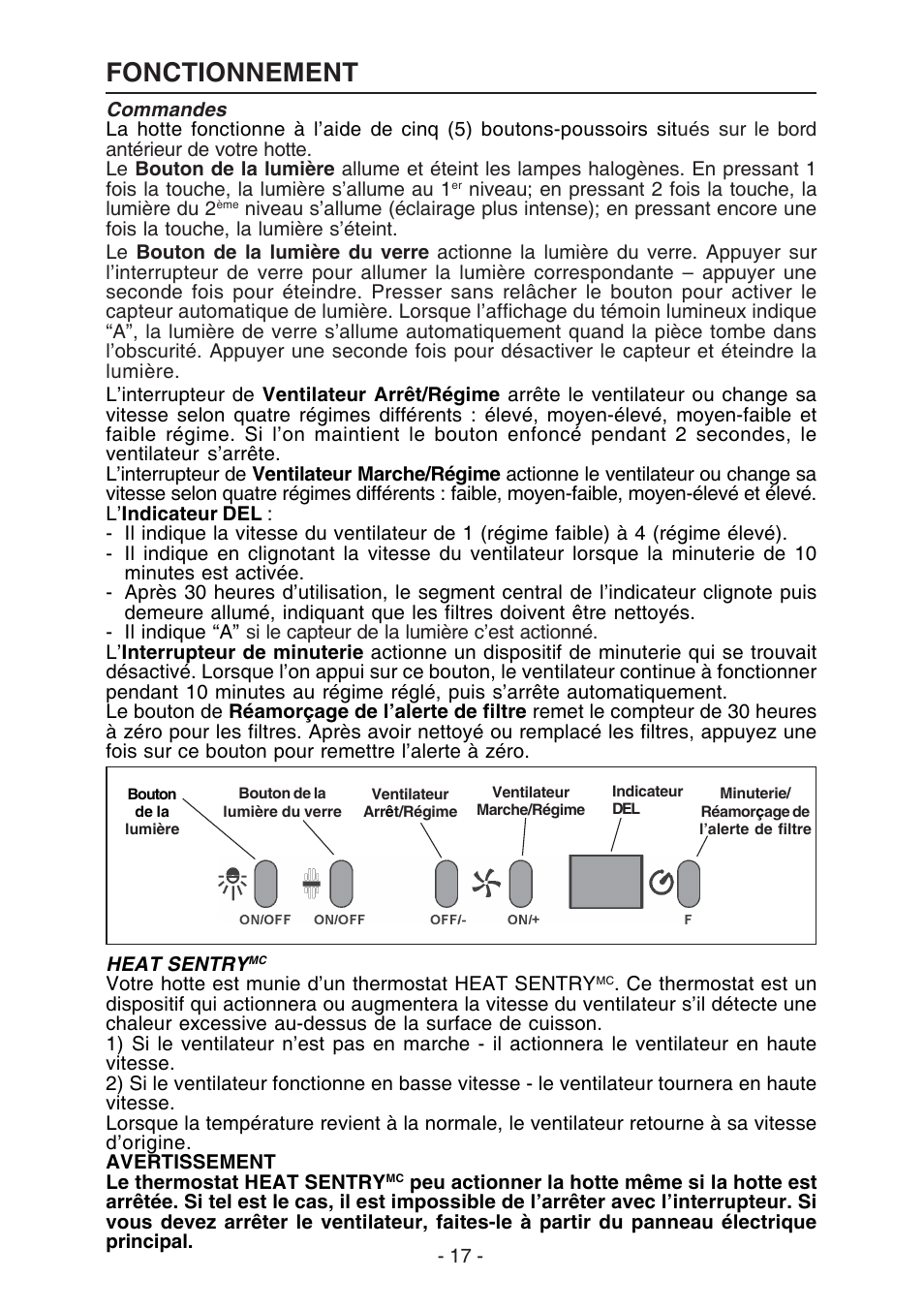 Fonctionnement | Broan WC26I User Manual | Page 17 / 44