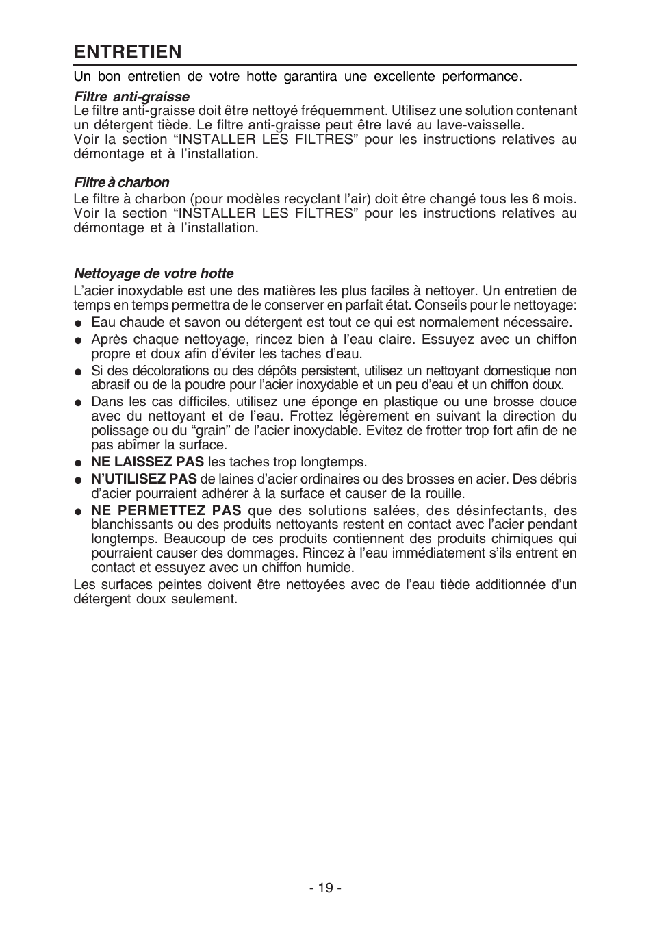 Entretien | Broan WC26I User Manual | Page 19 / 44