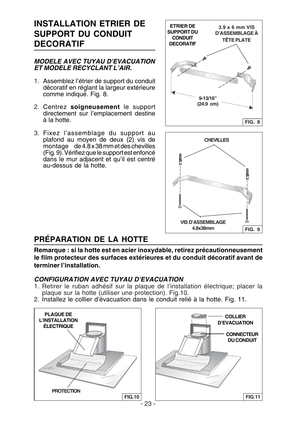 Préparation de la hotte | Broan WC26I User Manual | Page 23 / 44