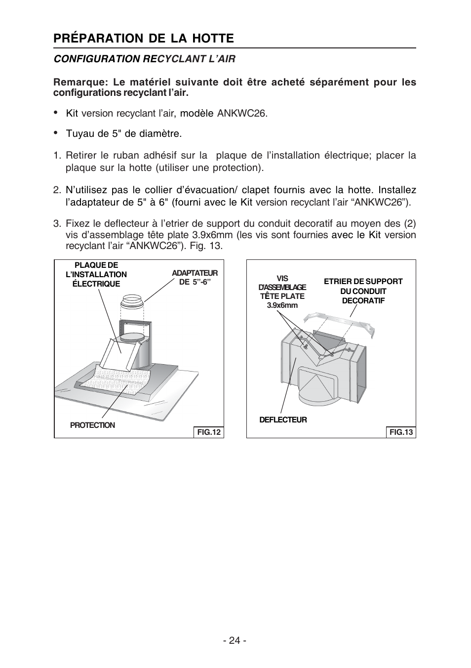 Préparation de la hotte | Broan WC26I User Manual | Page 24 / 44