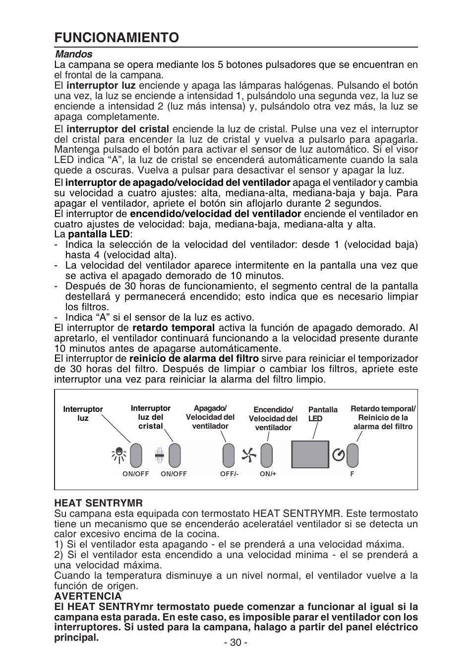 Funcionamiento | Broan WC26I User Manual | Page 30 / 44