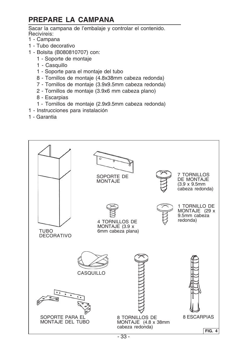 Prepare la campana | Broan WC26I User Manual | Page 33 / 44