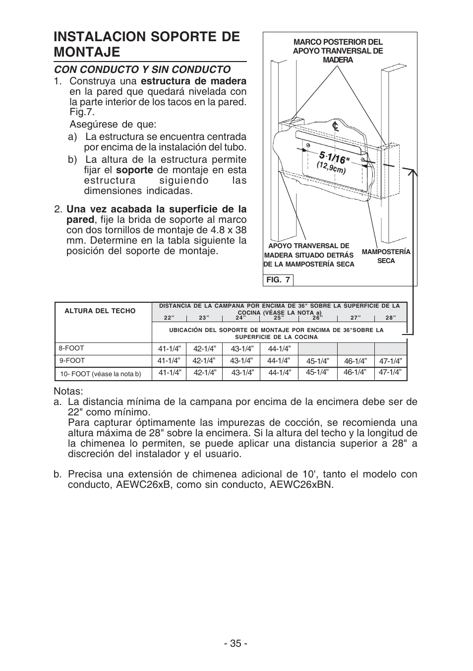 Instalacion soporte de montaje | Broan WC26I User Manual | Page 35 / 44