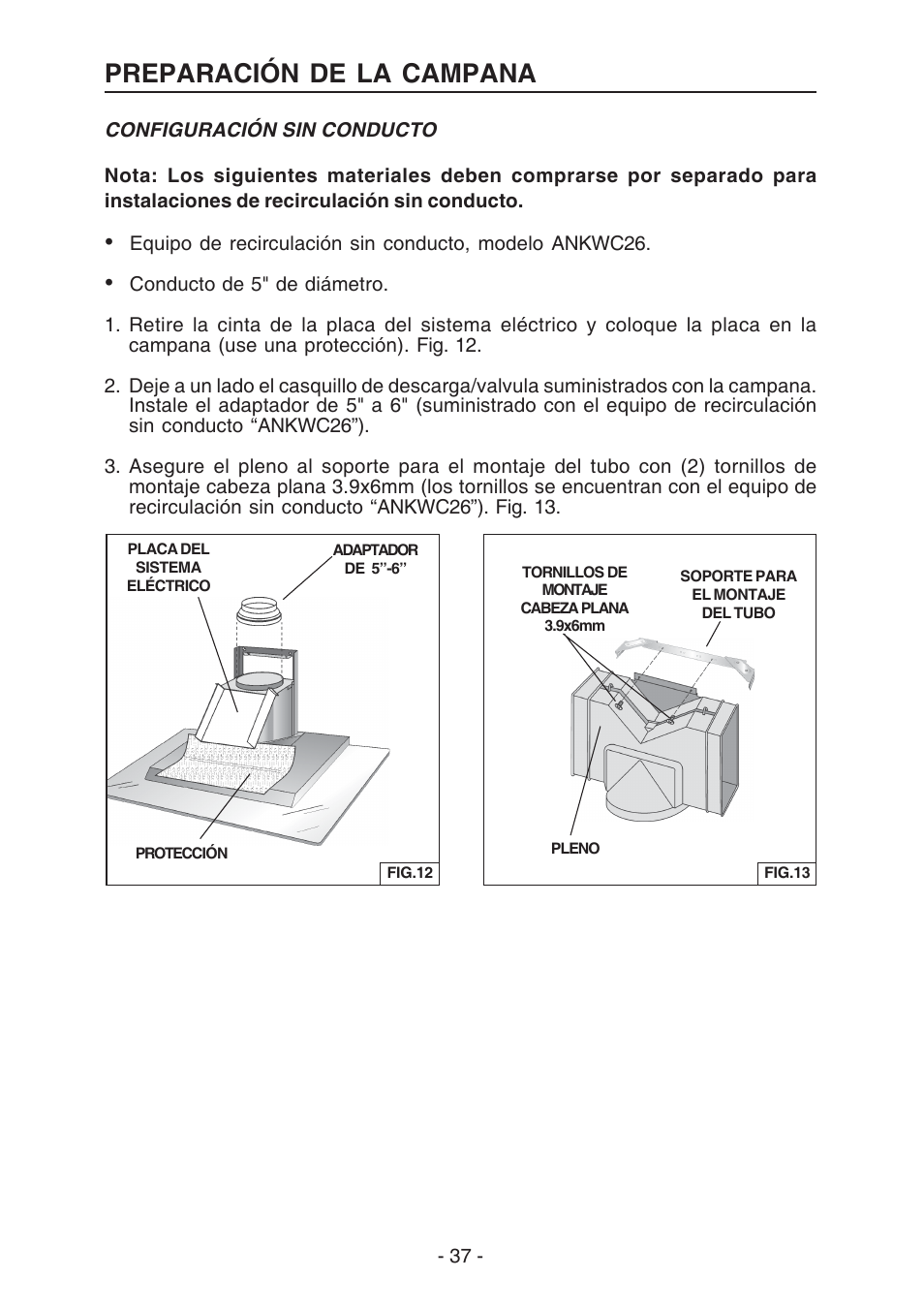 Preparación de la campana | Broan WC26I User Manual | Page 37 / 44